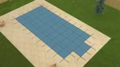 GLI Value X Solid 18' x 36' Rect Blue Solid Safety Cover w/ 3' x 6' CES + Drain