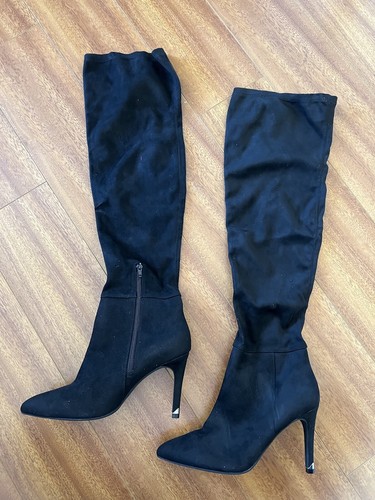 Call It Spring Women Over The Knee Black Vegan Suede Boots Pointed Toe Side Zip - Picture 7 of 9