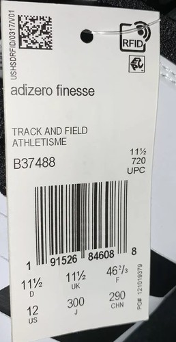Adidas Adizero Finesse Pista Sprint Spikes B37488 Para hombres EE. UU. 12 NUEVO $110 - Imagen 12 de 12