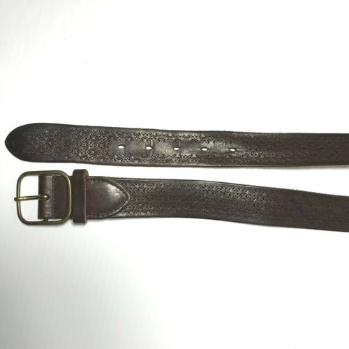 Men's Vintage Brown Leather Jeans Dress Belt Gold Buckle Cut Out Size 38 - Picture 8 of 11
