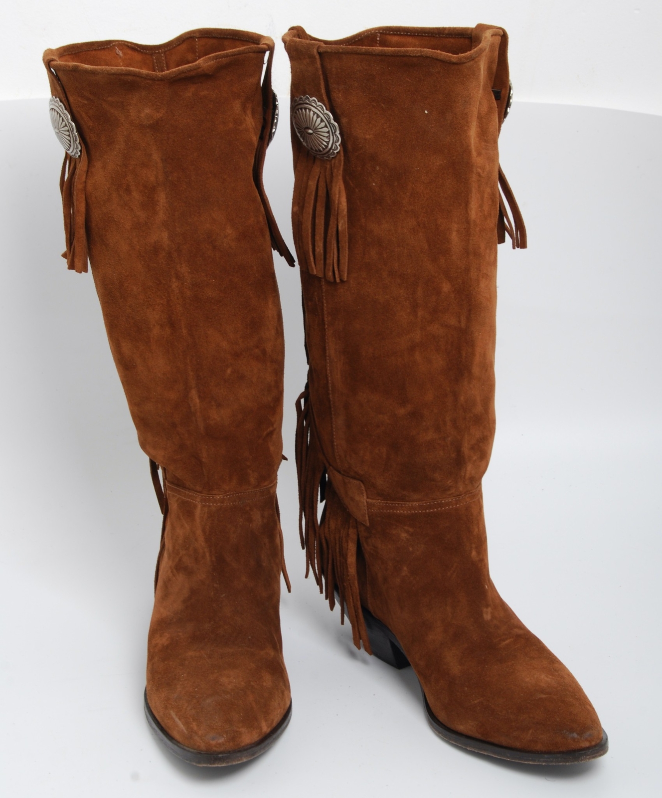 Stivali western Saint Laurent Texano marrone pelle scamosciata tacco a blocco frange stivali EU 37