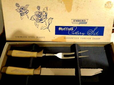 Vintage Emdeko Sheffield 2 Pc Cutlery Stainless Steel Blade Knife Fork England