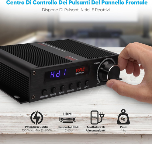 Amplificatore Audio Stereo Wireless Bluetooth, 75 Watt Amplificatore 5.1 Canali - Foto 5 di 12
