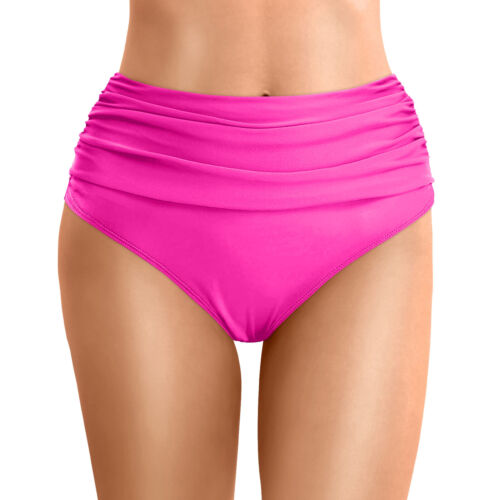 Mujeres Bikini Parte Inferior Control Abdomen Traje de Baño Acanalado Cobertura Completa Natación Cintura Alta - Imagen 12 de 32