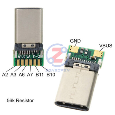 5PCS USB 3.1 Type C Male DIY Solder Cable Plug Socket Attached SMT with PC Board