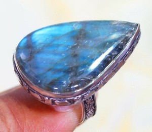 Blue Fire LABRADORITE & Other DROP Stones Ring SIZE OPTION 925 Silver Plated Blue Fire LABRADORITE & Other DROP Stones Ring SIZE OPTION 925 Silver Plated