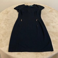 Ralph Lauren Womens Black Short Sleeve Back Zip Party Cocktail Sheath Dress Sz 2