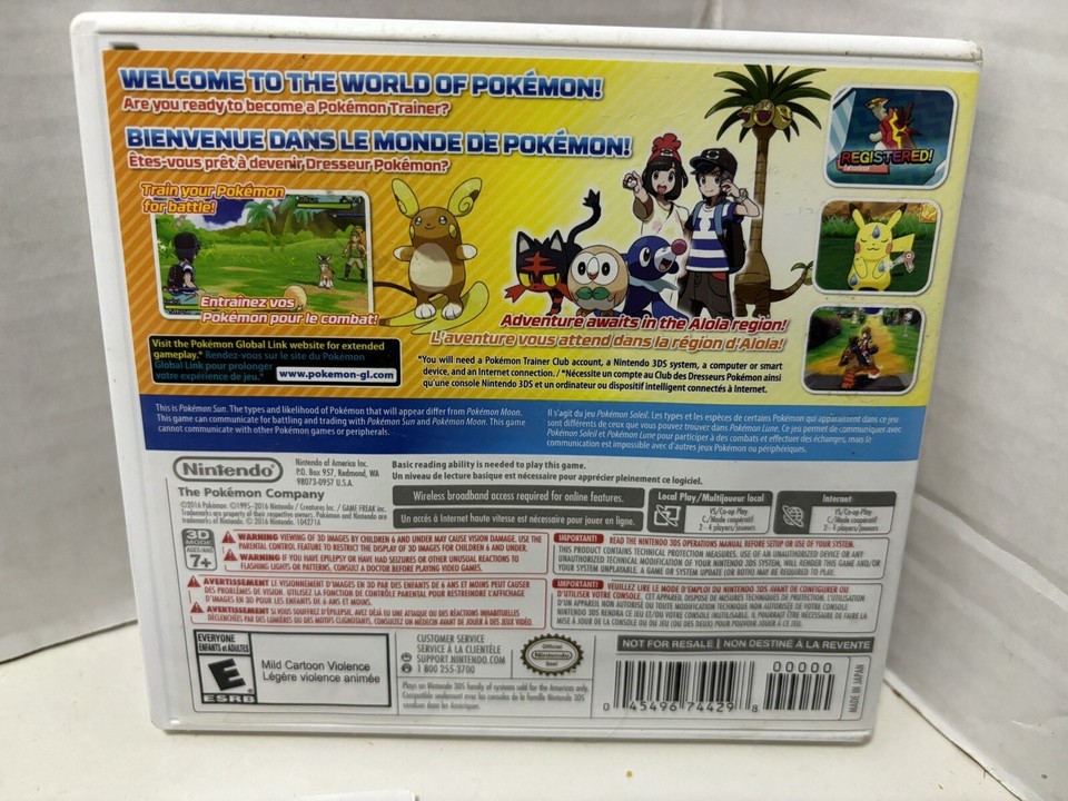 Pokemon Sun (Nintendo 3DS, 2016) Case Only Inserts No Game See Pics