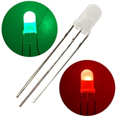 100 Pack Bi-Color Red/Green Diffused LED, 3-Pin,5mm Wide×9mm Tall, T-1 3/4 shape