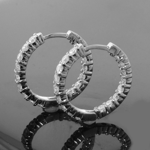 2.15 CT Inside/Outside Diamond Hoops in 14k White Gold New - Picture 2 of 7