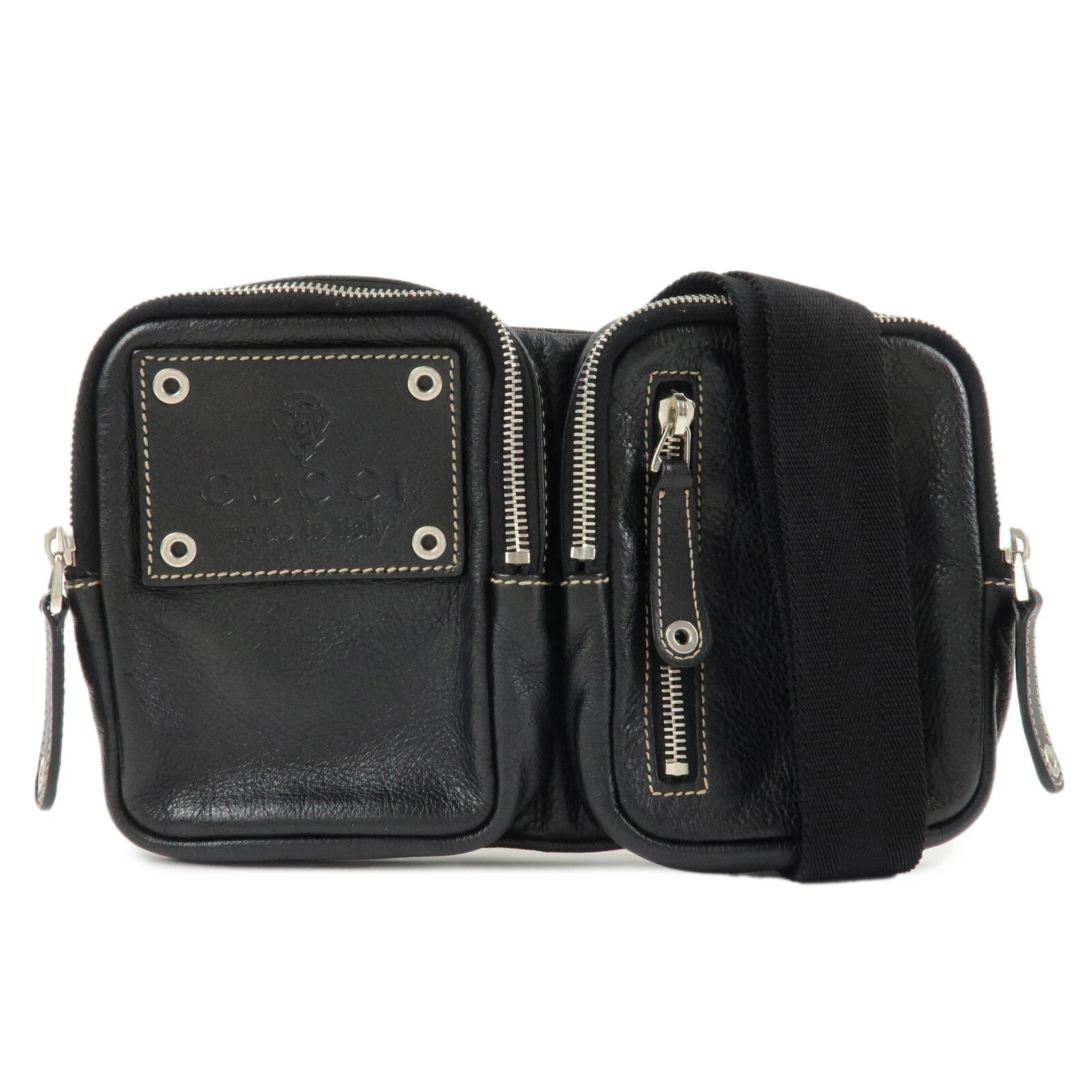 Auth GUCCI sac taille bandoulière cuir noir nylon 201846 occasion