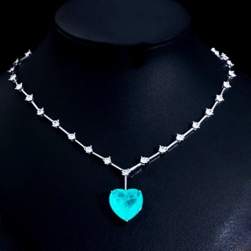 18k White Gold Filled Big Blue Heart Pendant Necklace made w Swarovski Crystal - Picture 3 of 12
