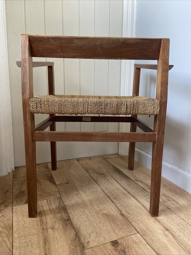 Vintage Mid Century Retro Wood Teak Arm Side Chair 70s Handmade Wales Woven - Picture 5 of 14