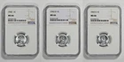 1943 P D S 1C Lincoln Steel Wheat Cent NGC MS 66 Three Coin Lot