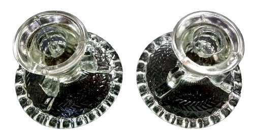 Pair Stars & Laurel Candlesticks Anchor Hocking Candle Holders Glass Vintage - Picture 6 of 14