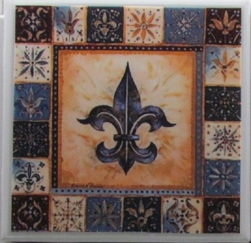 Set of 1 - Ceramic Tile Coaster - Fleur-de-lis (Buy 3 Sets - Get 1 Set Free) 1 A
