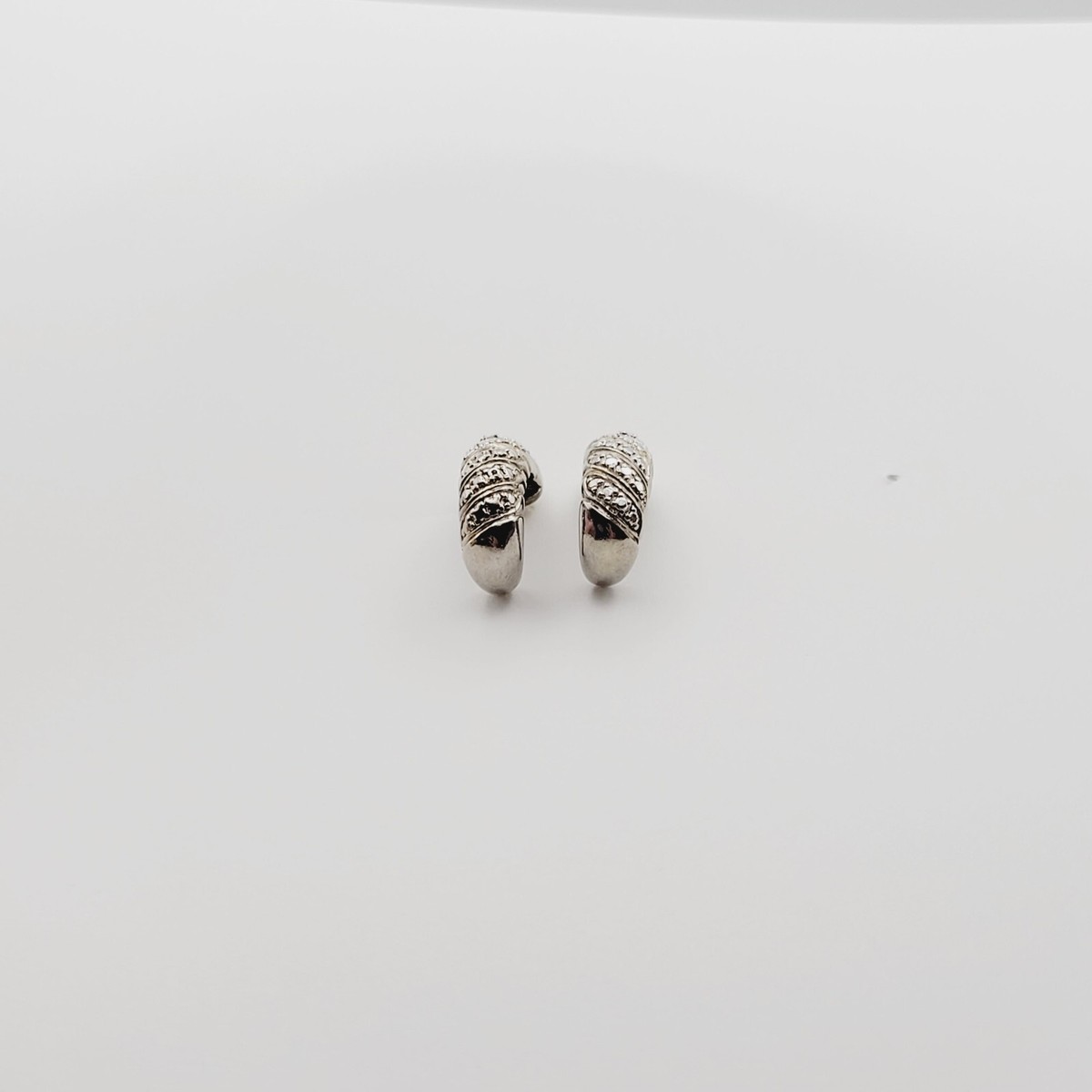 925 Sterling Silver Real Diamond Twisted Earrings Vintage Estate