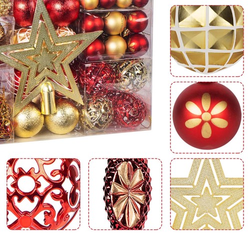 102er Weihnachtskugeln Mit Weihnachtsbaumspitze Gold Christbaumkugeln Bälle DE - Bild 3 von 10