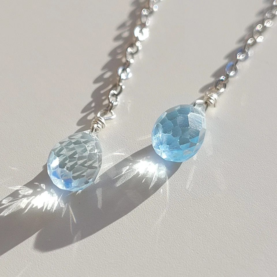 boucles d'oreilles argent pierre précieuse topaze bleue fait main - Photo 3/4