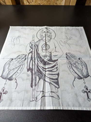 Ink on linen prison art by Jorge Aguilar 15" x 15" - Picture 2 of 5