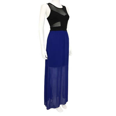 Black & Blue Sheer Fit & Flow Maxi Dress - Juniors Sizes S, M, L
