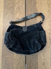 Tylie Malibu Black Suede Hobo Bag Blue Rhinestone Leather Shoulder Strap Y2k