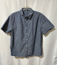 Men's Button Up Cotton Shirt Blue Short Sleeve Size XL