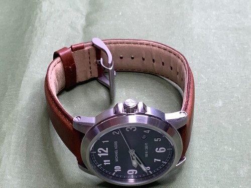 Reloj de cuarzo para hombre MICHAEL KORS Paxton MK8501 fecha esfera azul correa de cuero marrón - Imagen 18 de 19