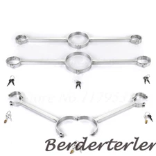 Stainless Steel Metal Handcuffs Shackles Wrist Cuffs Neck Collar Restraints