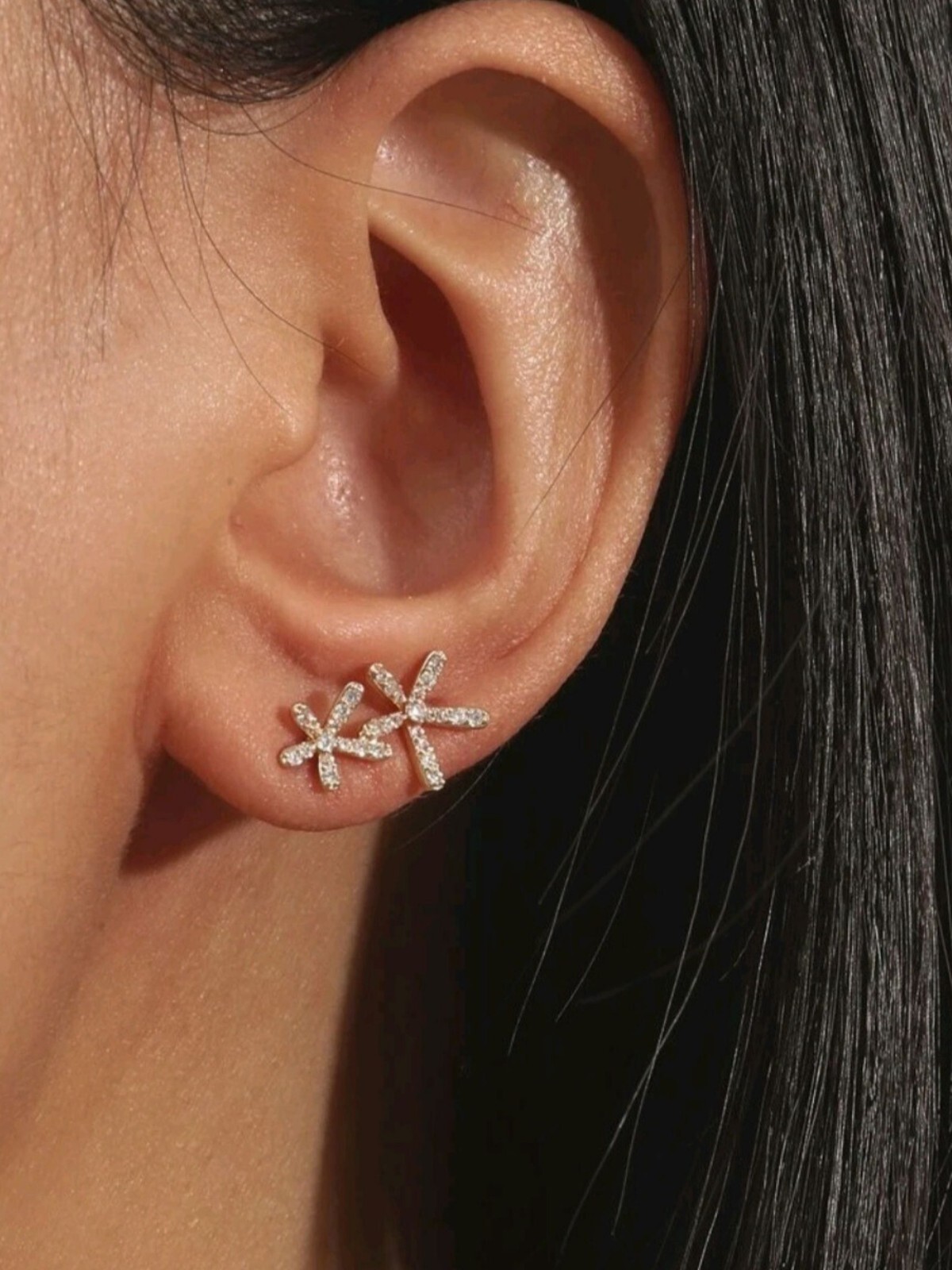 Gold Ear Climber Flower Earrings Stud Birthday Gifts For Women