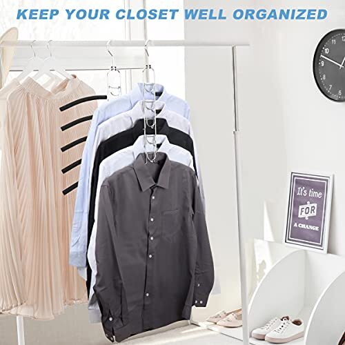 Mastom 2 Pack 5 in 1 Space Saving Hangers Multilayer Metal Clothes Hanger Space - Picture 5 of 7