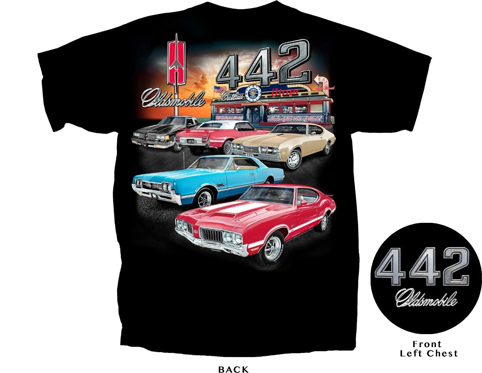 Joe Blow T's Oldsmobile Olds Cutlass 442 Diner Men's T-Shirt 1966 1968 1970 1972
Opens in a new wind