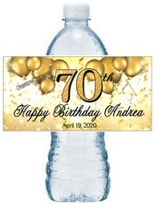 GOLD 70TH BIRTHDAY PARTY FAVORS WATER BOTTLE LABELS  PERSONALIZED