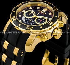 Invicta Mens PRO DIVER SCUBA Chronograph Black Dial Elegant Fashion Gold Watch