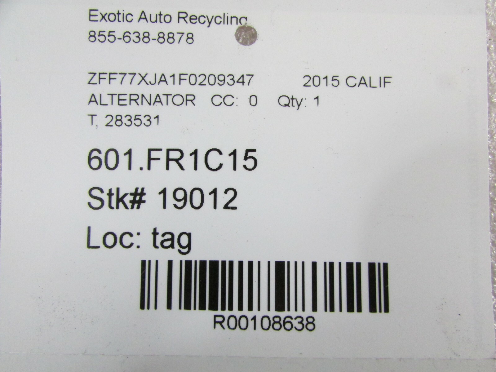 Ferrari California T, Alternator, Used, P/N 283531