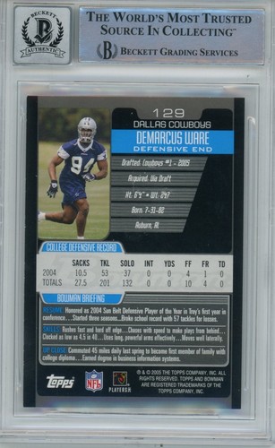 Demarcus Ware Signed Cowboys 2005 Bowman #129 Beckett Auto 10 40676 - Picture 2 of 2