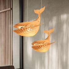 Arturesthome Hanging Lamp Pendant Whale Wood Lighting Art Decor Hand-woven 2024