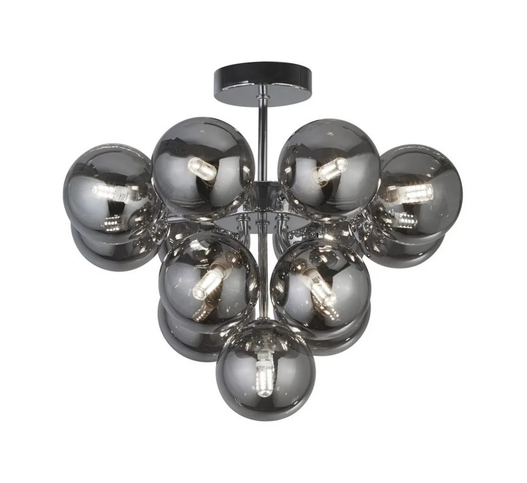 Ceiling Light Silver Berry 13 Polished Chrome Mirror Smoked Glass Searchlight