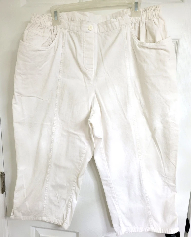 Pantalones Cathy Daniels Capri Blanco Denim Cintura Elástica Talla XL 100% Algodón Foto 3 de 4