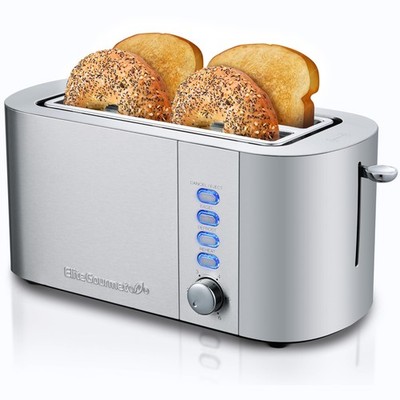 ECT4123X Long Slot 4 Slice Toaster, Extra Wide 1.5'' and 5.1'' Deep Slots, Bage...