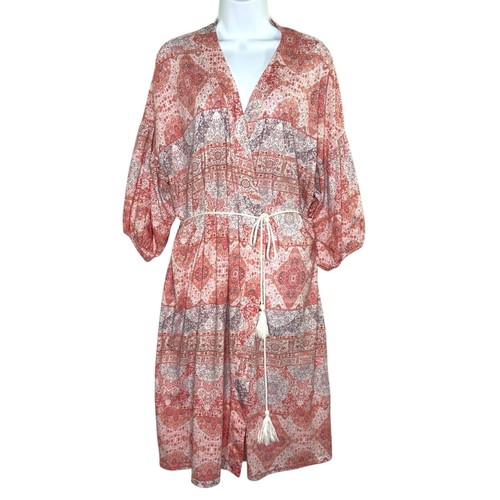 Garnet Hill L Pajama Sleeper Robe Dress Set Pink Cotton Womens Lounge