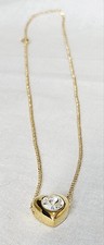 Gold Tone Necklace Heart Pendant Made With Swarovski Crystals J14-3518