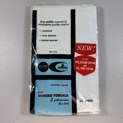 NIP 2 VINTAGE SEARS HARMONY HOUSE WHITE COTTON PILLOWCASE 42 x38.5  #6905