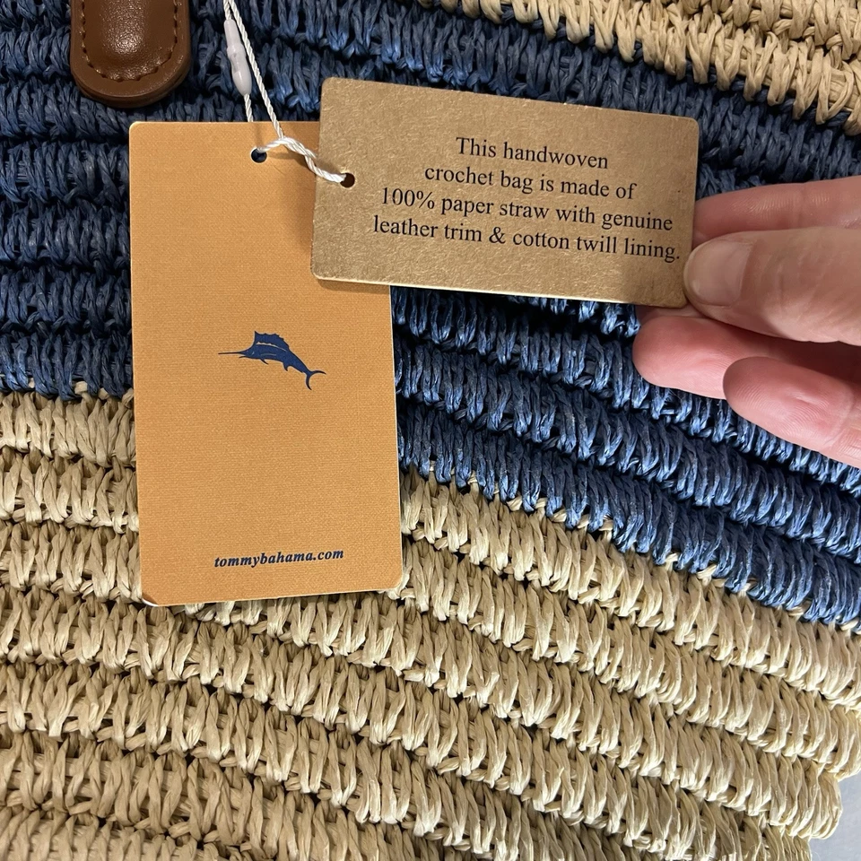 Bolso Tommy Bahama Azul Tejido Perdido Grande Forrado Playa Vacaciones Preppy Foto 4 de 4