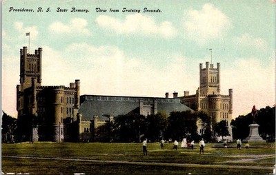 Vintage Providence RI State Armory Postcard Training Grounds Hugh Leighton Co