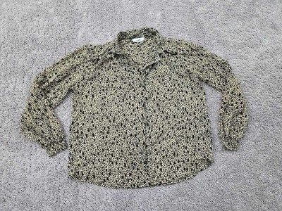 Topshop Button Up Blouse Womens 4 Beige Leopard Print Bishop Long Sleeve Relaxed