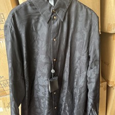 Gianni Versace Mens 40IT Black Shirt Black w/ print design Gold Medusa  buttons