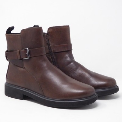 ECCO Women Metropole Amsterdam Ankle Boots Brown Leather Buckle Zip 39 / 8-8.5