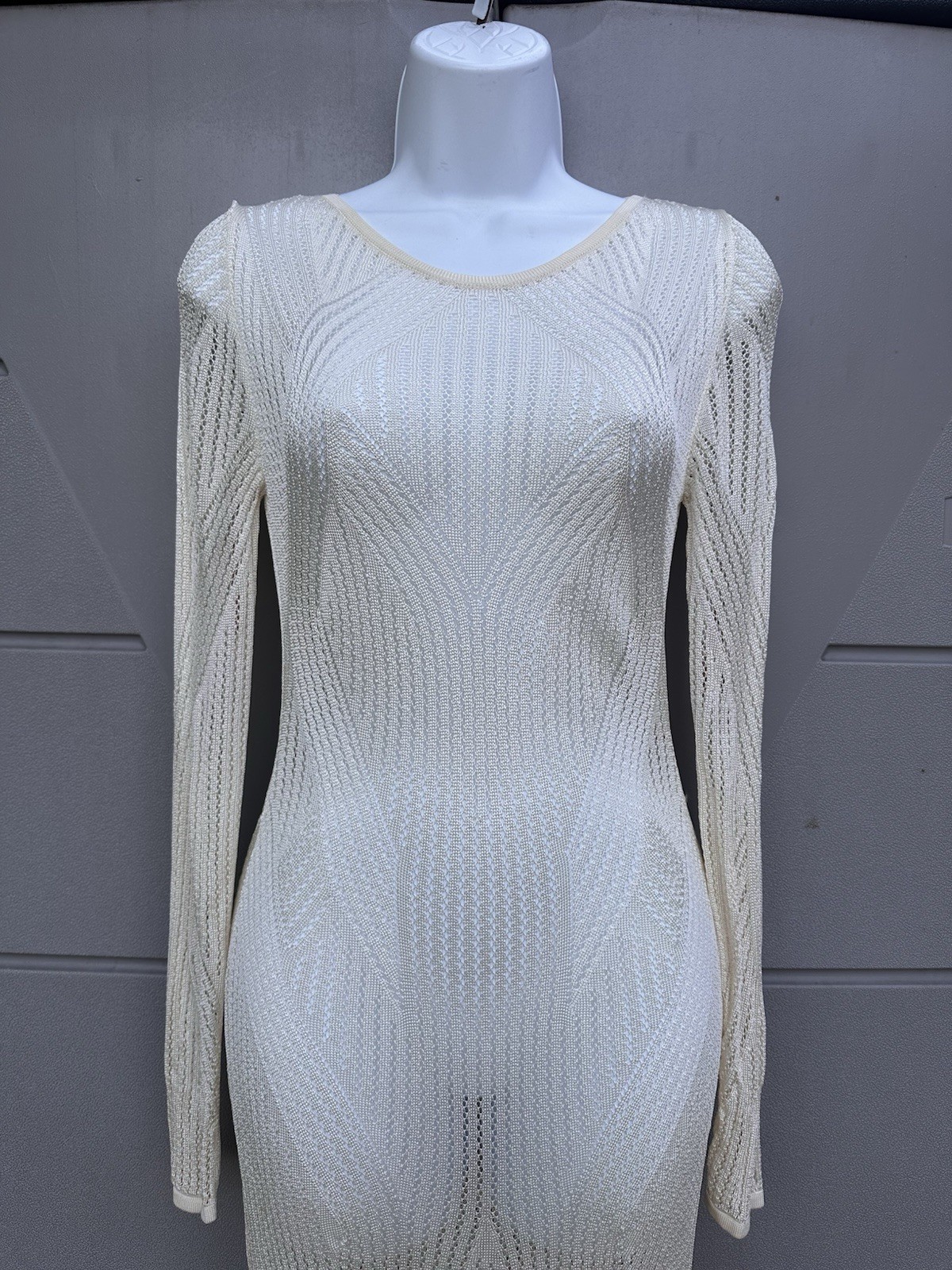Herve Leger SS16 Runway Dress S NWT Cream Mesh Gown Open Back  RARE Resort image 7