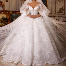 V-Neck Appliques Sequins Ball Gown Wedding Dresses Court Train Bride Gowns